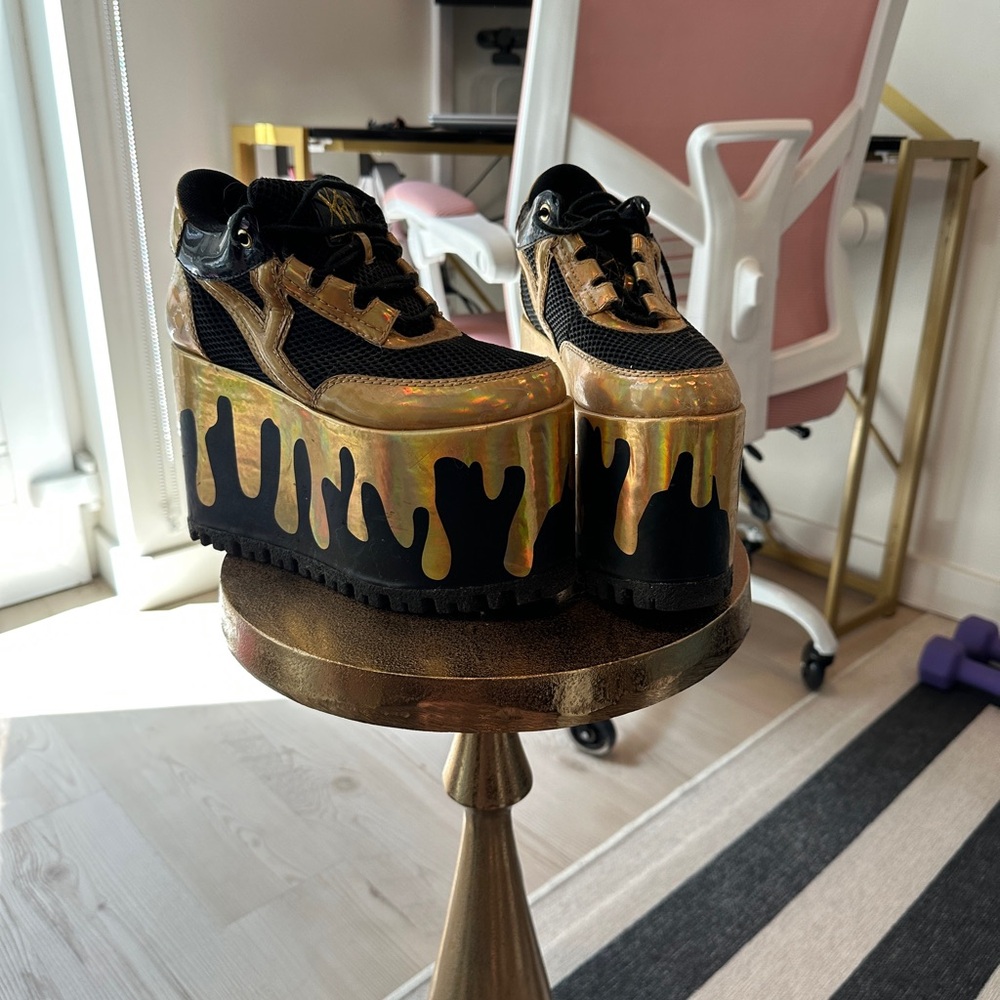 YRU Black and Gold Platform Shoes